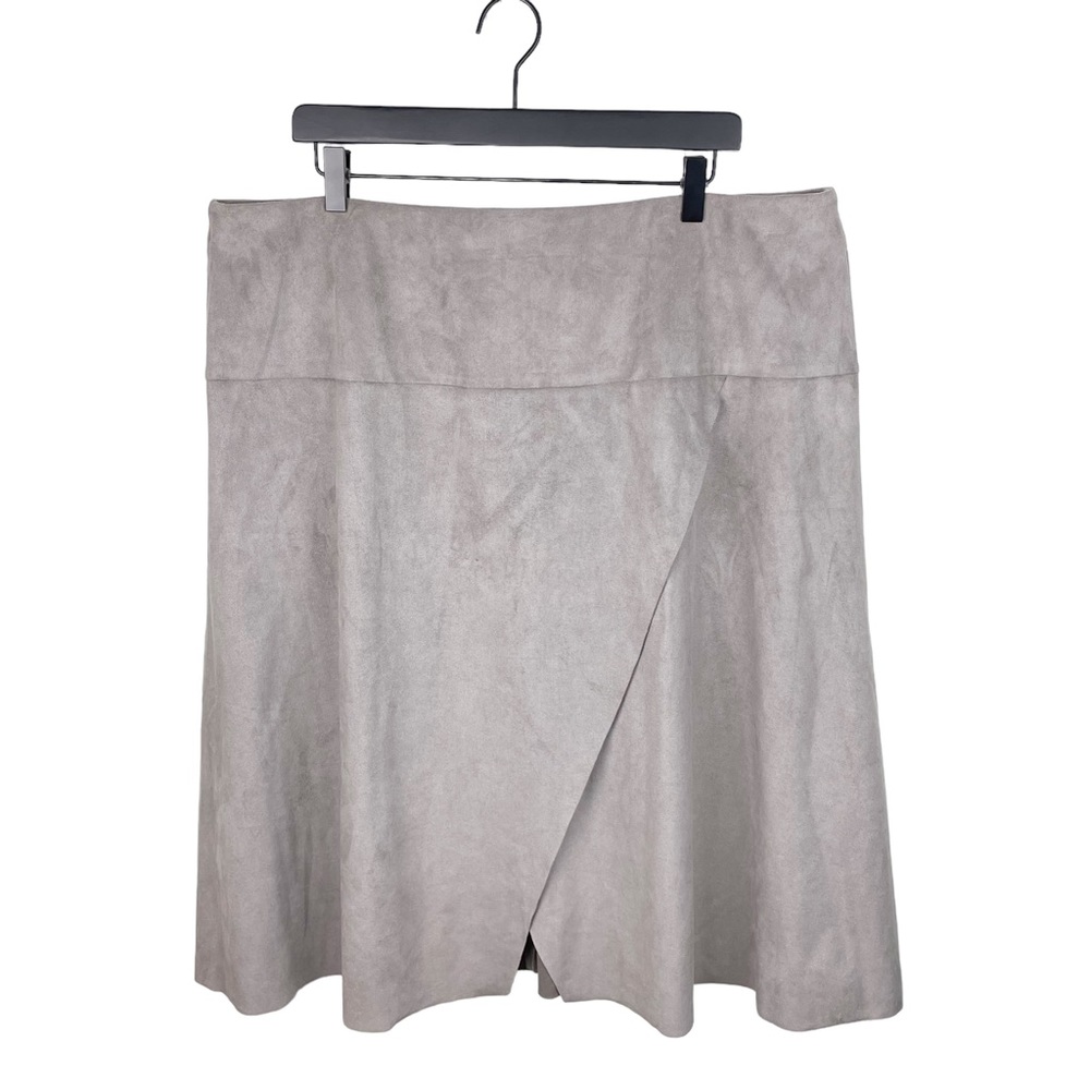 NEW Soft Surroundings Farrah Grey Faux Suede A-line Wrap Skirt Plus Size 1X